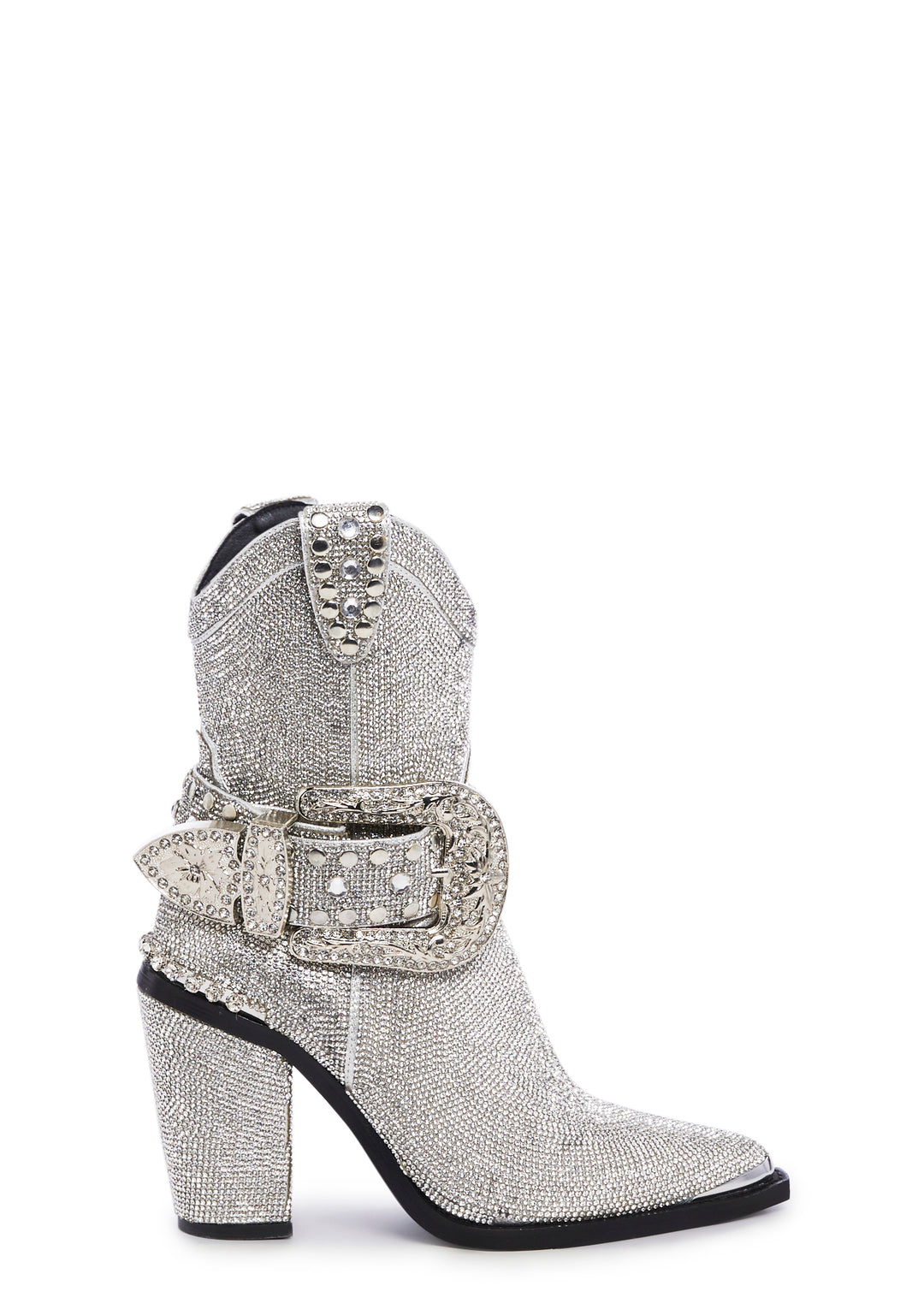 Club Exx Sharp Rhinestone Cowboy Boots - Silver