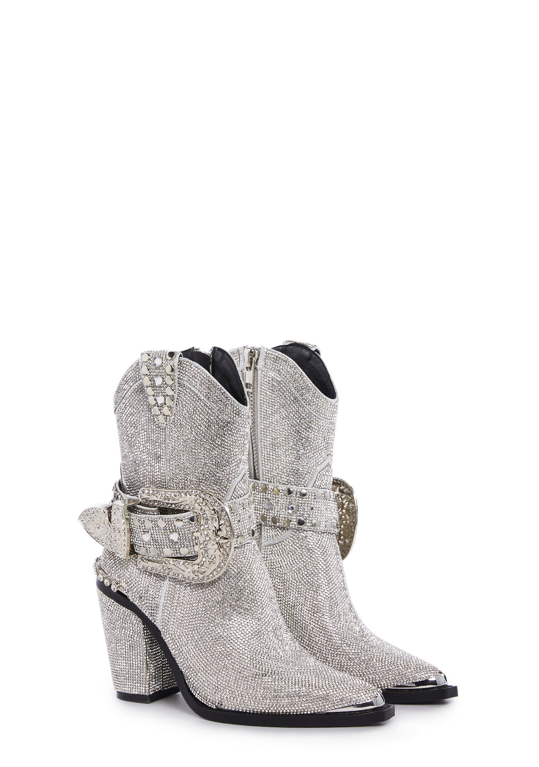 Club Exx Sharp Rhinestone Cowboy Boots - Silver - Image 3
