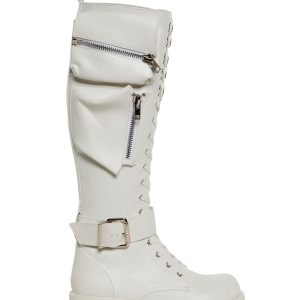 Current Mood Pocket Knee High Combat Boots - White
