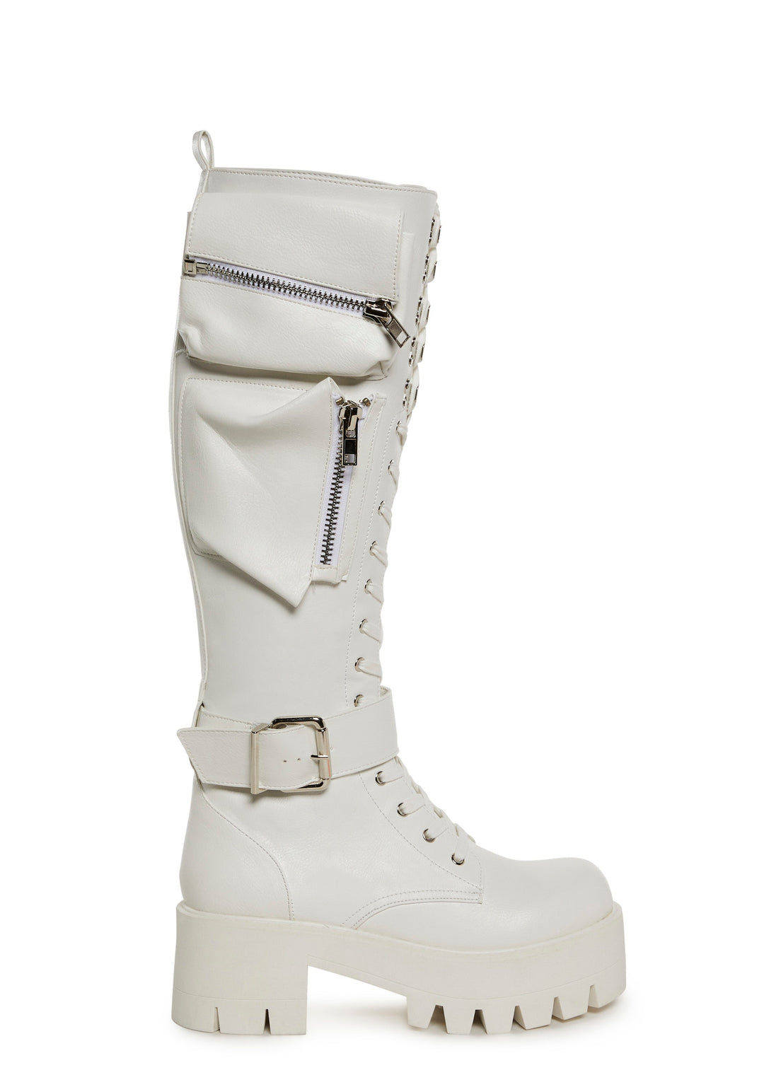 Current Mood Pocket Knee High Combat Boots - White