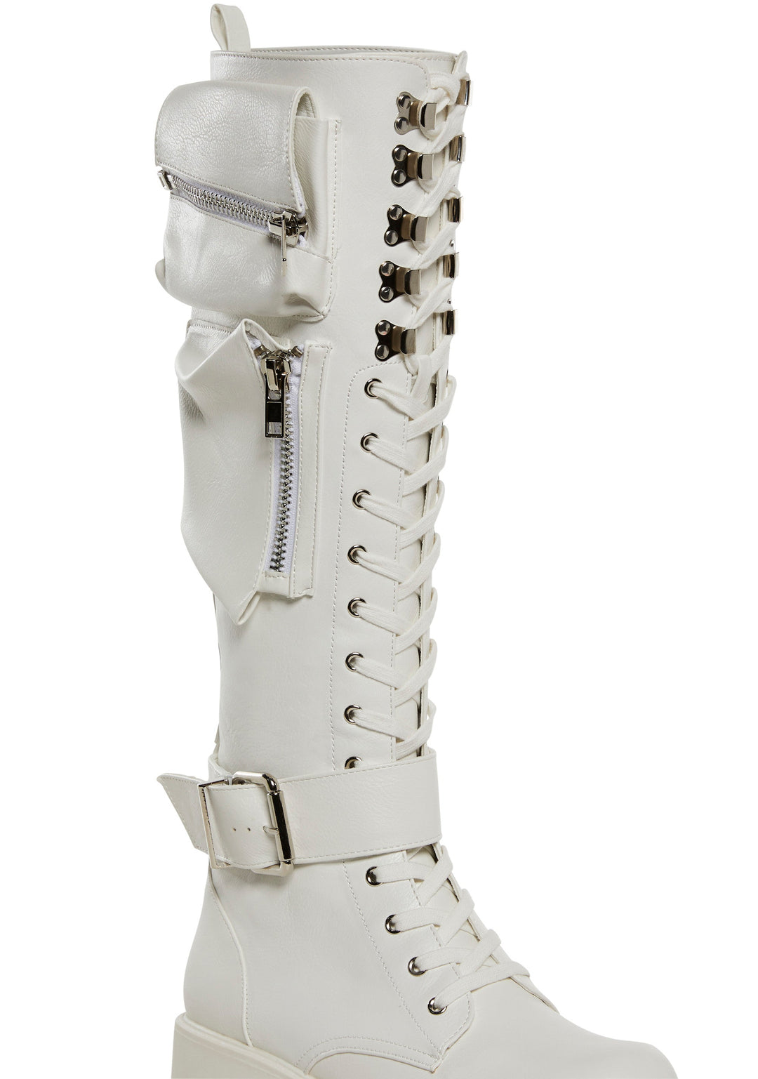 Current Mood Pocket Knee High Combat Boots - White - Image 2