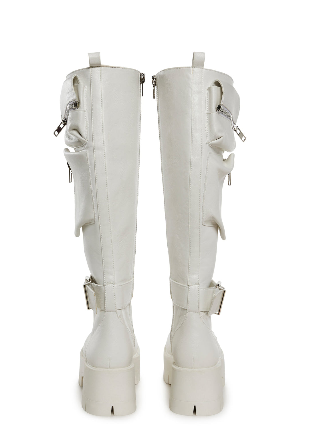 Current Mood Pocket Knee High Combat Boots - White - Image 4