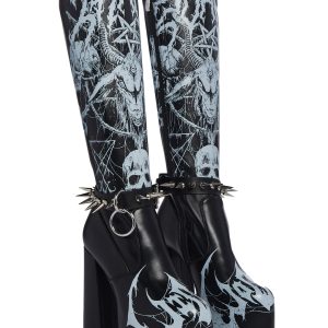 Widow Baphomet Skull Platform Boots - Black
