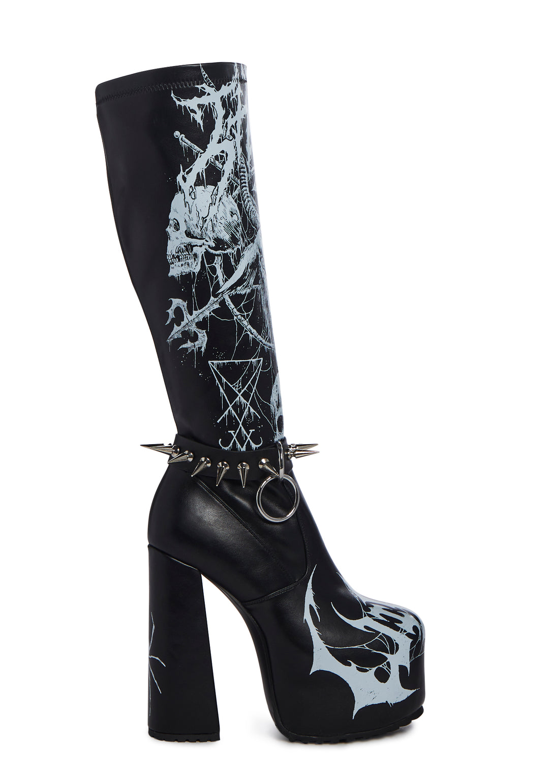Widow Baphomet Skull Platform Boots - Black - Image 2