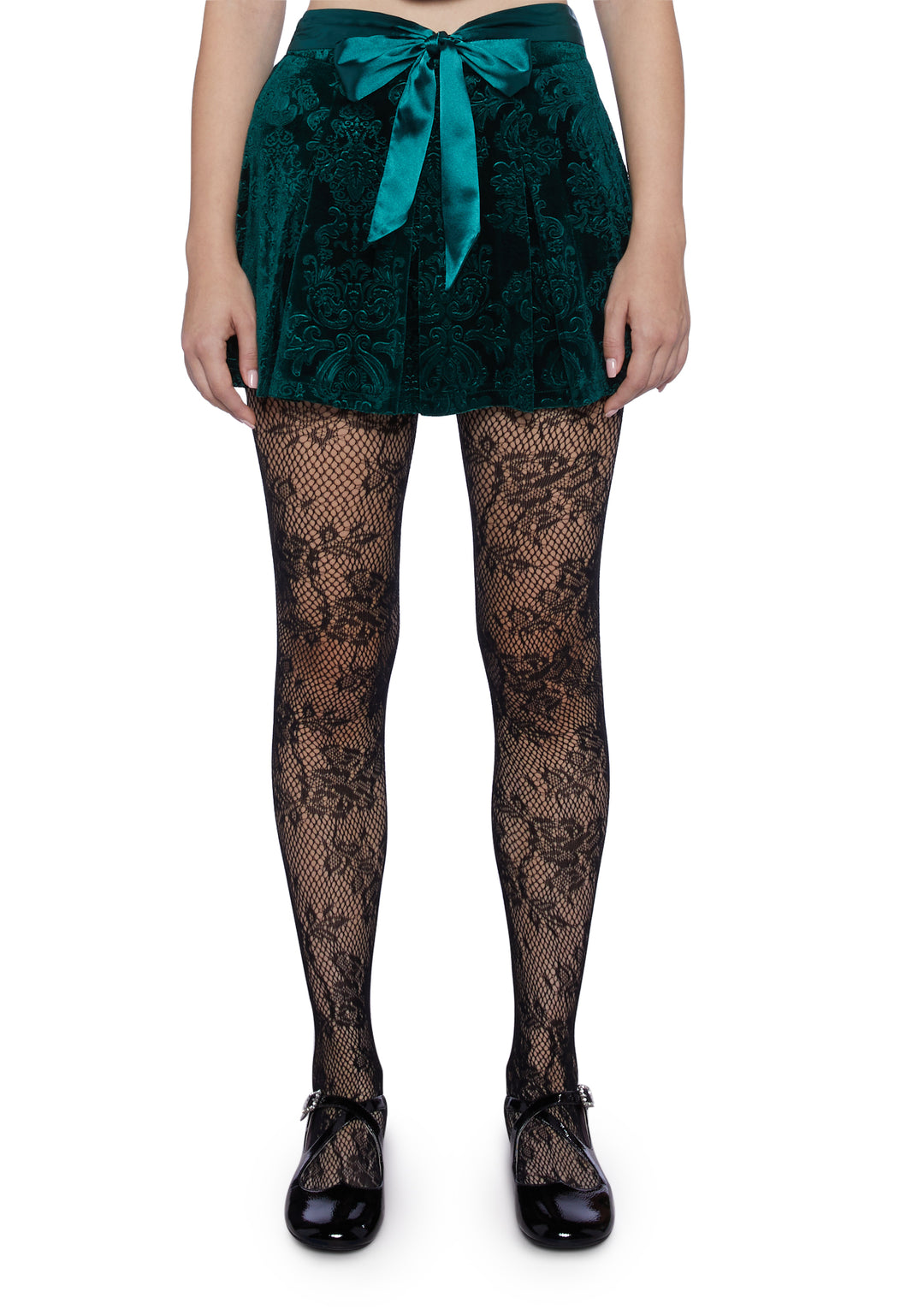 Sugar Thrillz Velvet Embossed Mini Skirt - Green