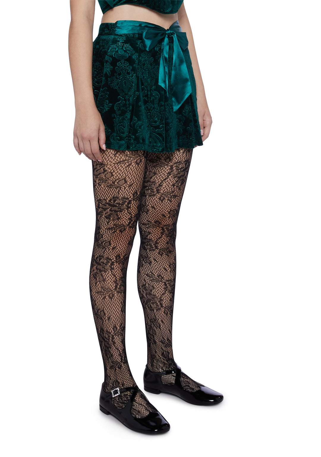 Sugar Thrillz Velvet Embossed Mini Skirt - Green - Image 3