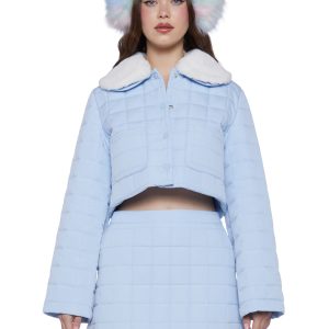 Sugar Thrillz Quilted Cropped Jacket- Blue