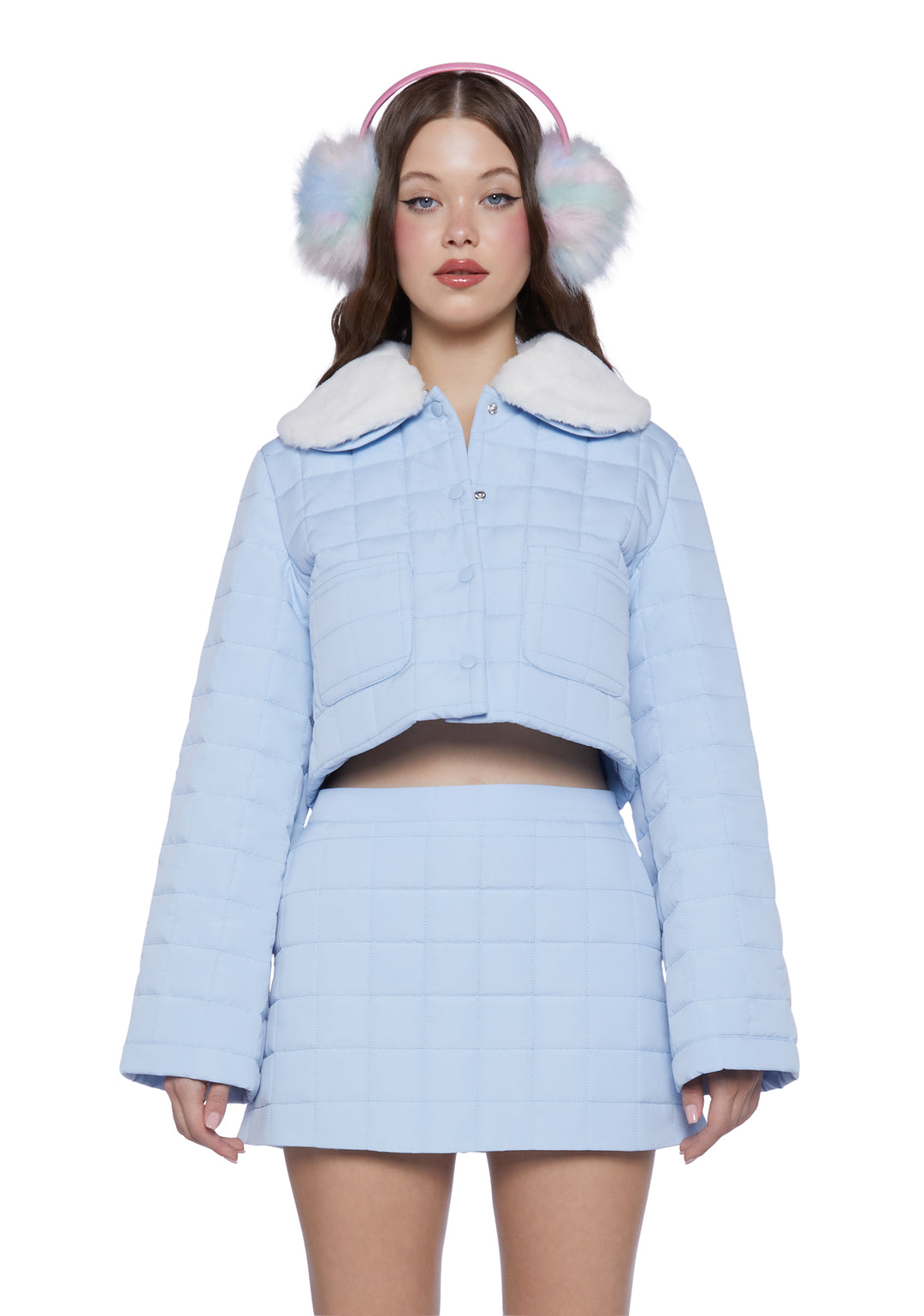 Sugar Thrillz Quilted Cropped Jacket- Blue