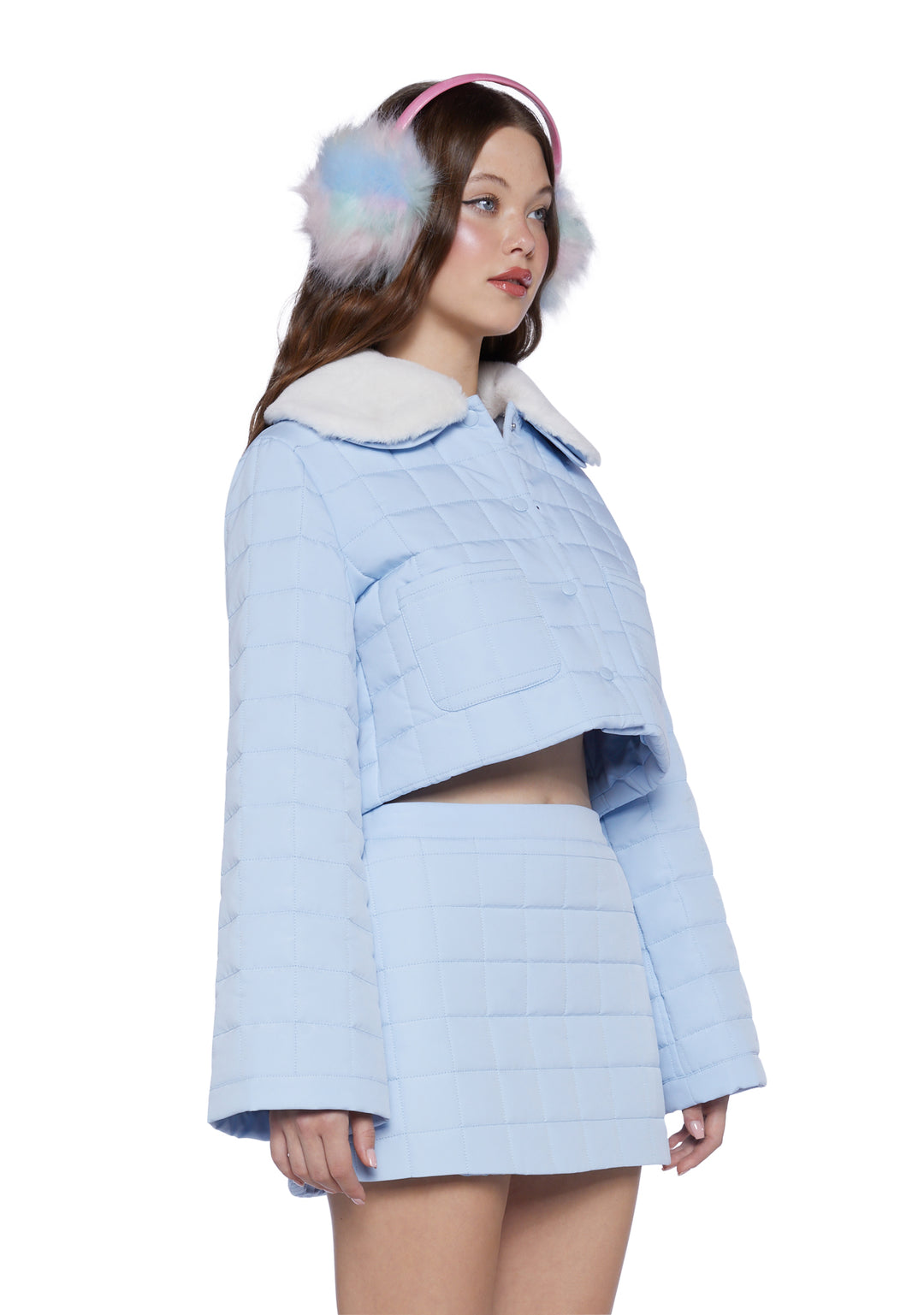 Sugar Thrillz Quilted Cropped Jacket- Blue - Image 3