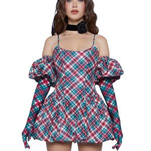 Sugar Thrillz Plaid Mini Dress With Gloves - Multi