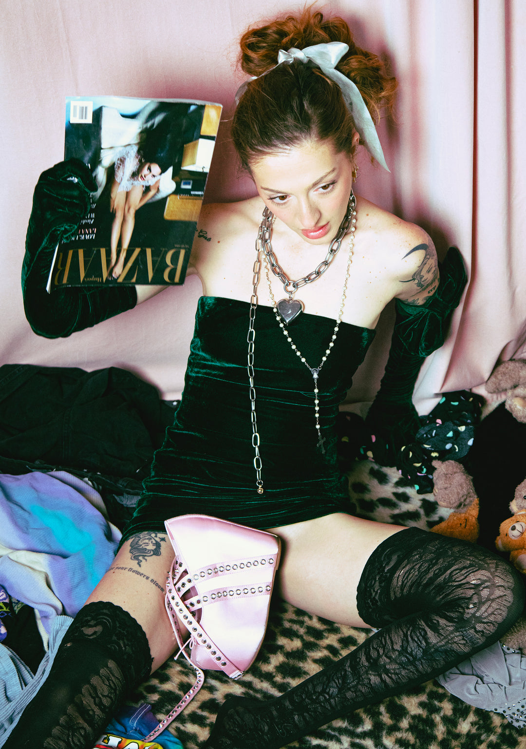 Sugar Thrillz Velour Mini Dress And Glove Set- Green - Image 6