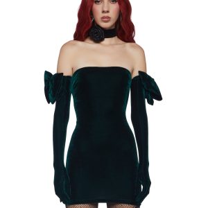 Sugar Thrillz Velour Mini Dress And Glove Set- Green