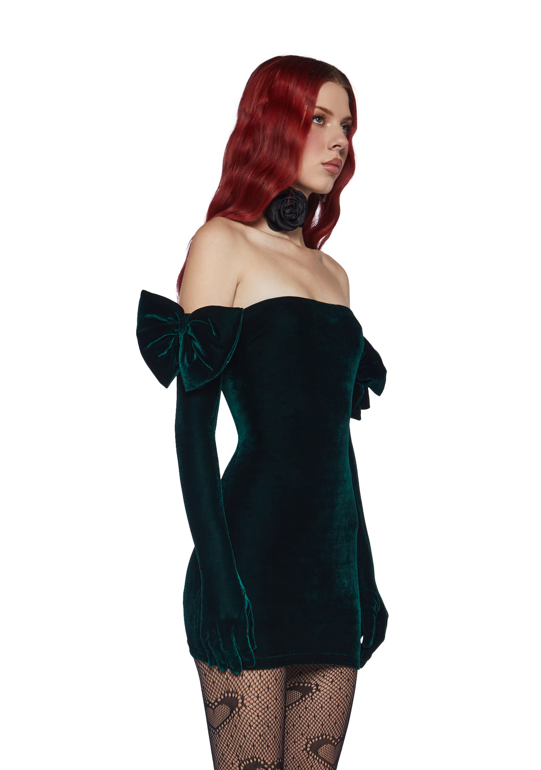 Sugar Thrillz Velour Mini Dress And Glove Set- Green - Image 3