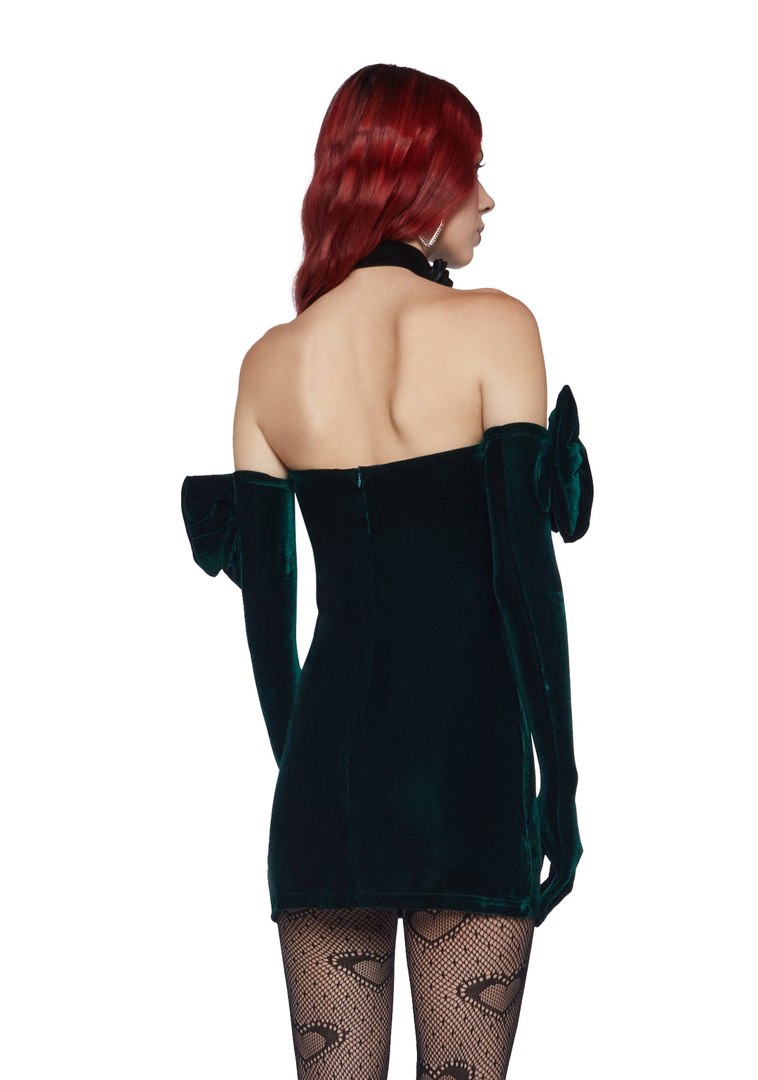 Sugar Thrillz Velour Mini Dress And Glove Set- Green - Image 4