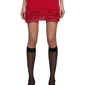 Sugar Thrillz Jersey Knit Lace Mini Skirt - Red