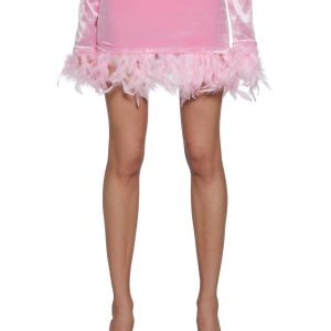Sugar Thrillz Velour Feather Mini Skirt- Pink
