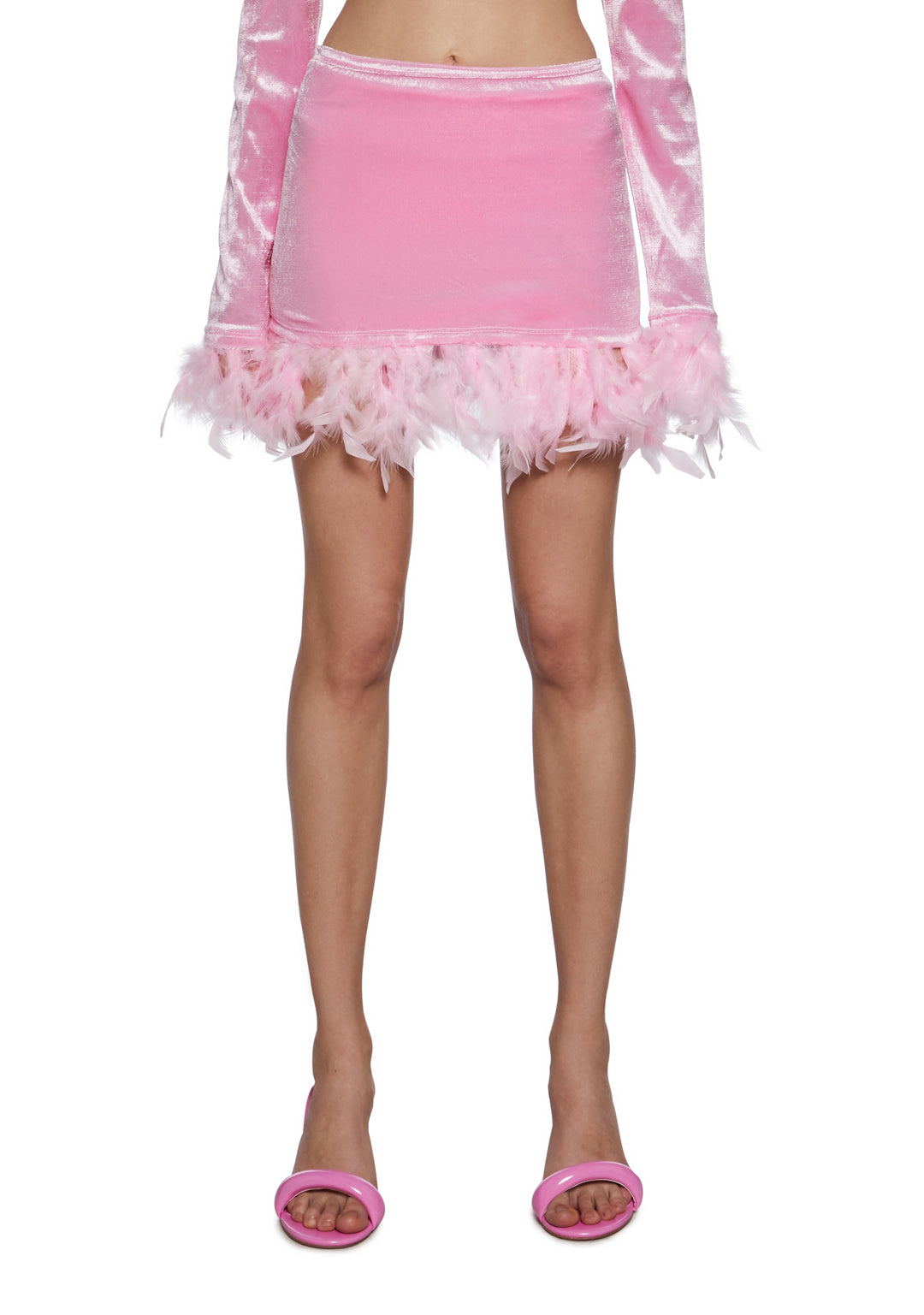 Sugar Thrillz Velour Feather Mini Skirt- Pink