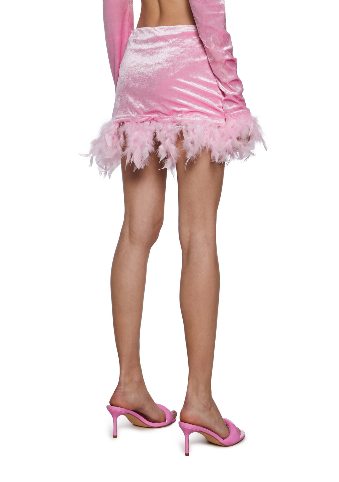 Sugar Thrillz Velour Feather Mini Skirt- Pink - Image 4