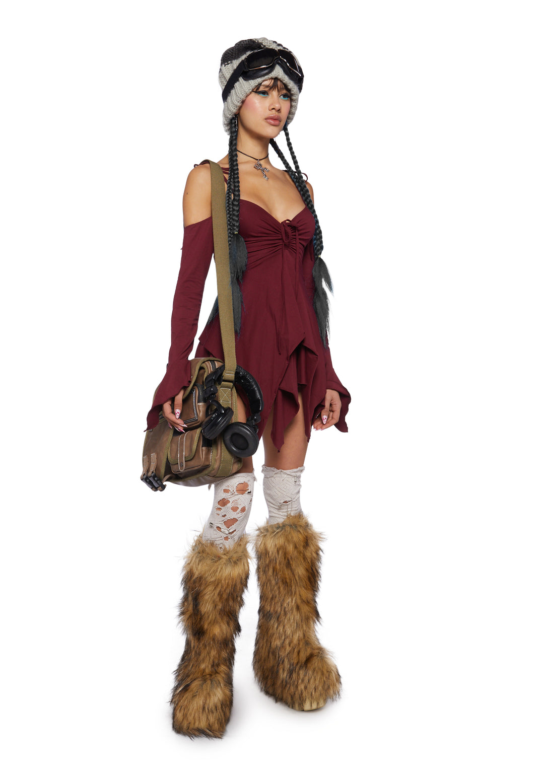 Current Mood Off The Shoulder Handkerchief Mini Dress - Burgundy - Image 2