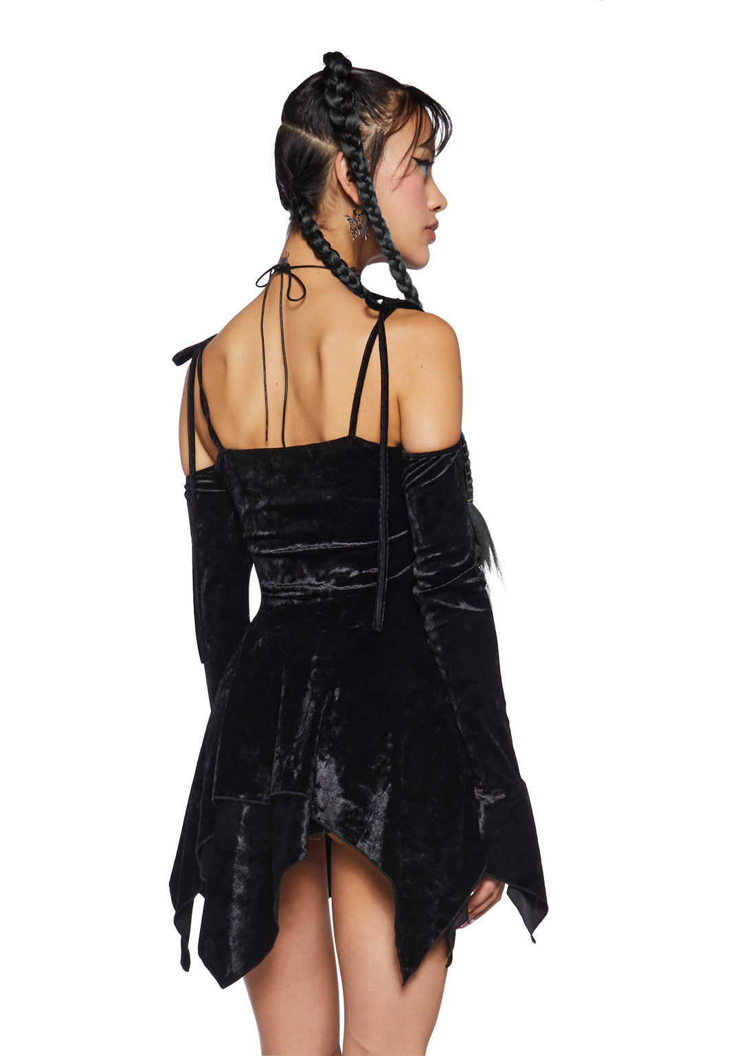 Current Mood Off The Shoulder Handkerchief Velvet Mini Dress - Black - Image 4