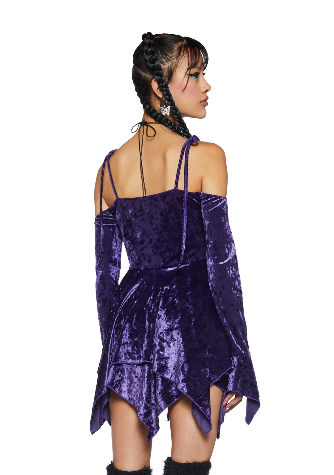 Current Mood Off The Shoulder Velvet Handkerchief Mini Dress - Purple - Image 4
