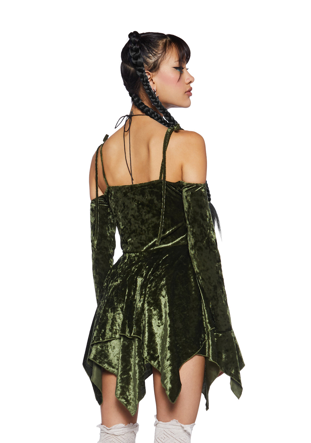 Current Mood Off The Shoulder Handkerchief Velvet Mini Dress - Green - Image 5
