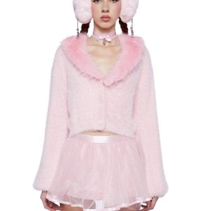 Sugar Thrillz Fuzzy Knit Cardigan- Pink