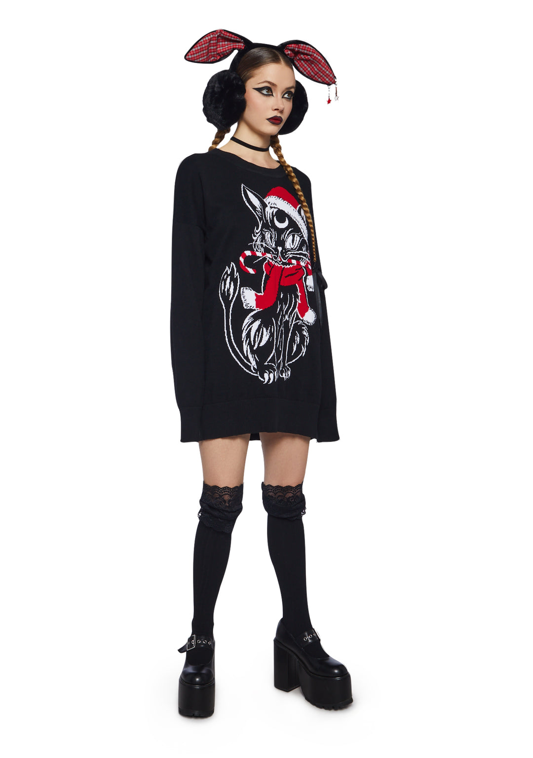 Free, fast shipping on Santa Cat Intarsia Sweater at Dolls Kill, an online boutique for punk and nu goth fashion. Shop our exclusive collection of The Grave Girls clothing, shoes, and accessories here. - Image 2