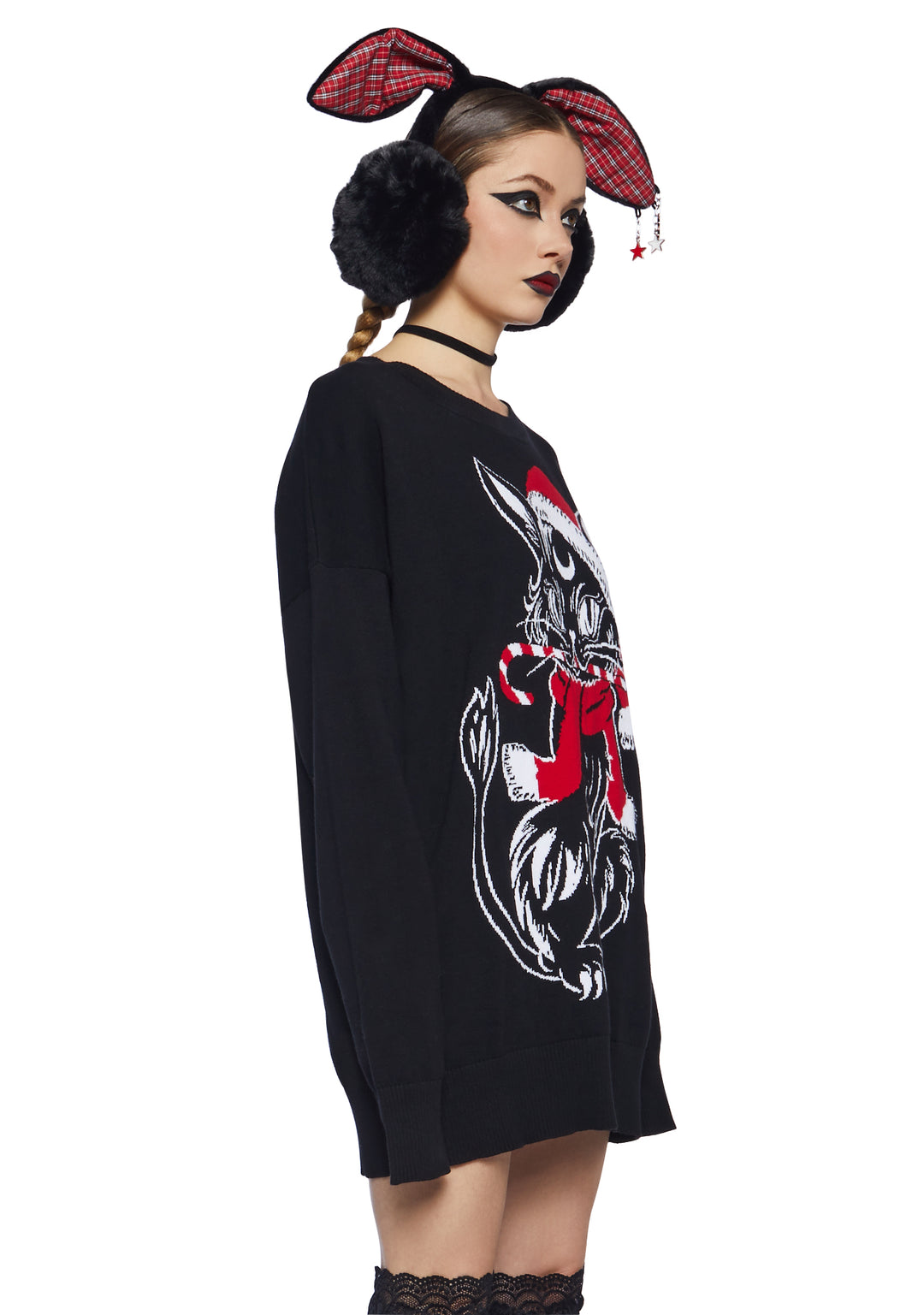 Free, fast shipping on Santa Cat Intarsia Sweater at Dolls Kill, an online boutique for punk and nu goth fashion. Shop our exclusive collection of The Grave Girls clothing, shoes, and accessories here. - Image 3