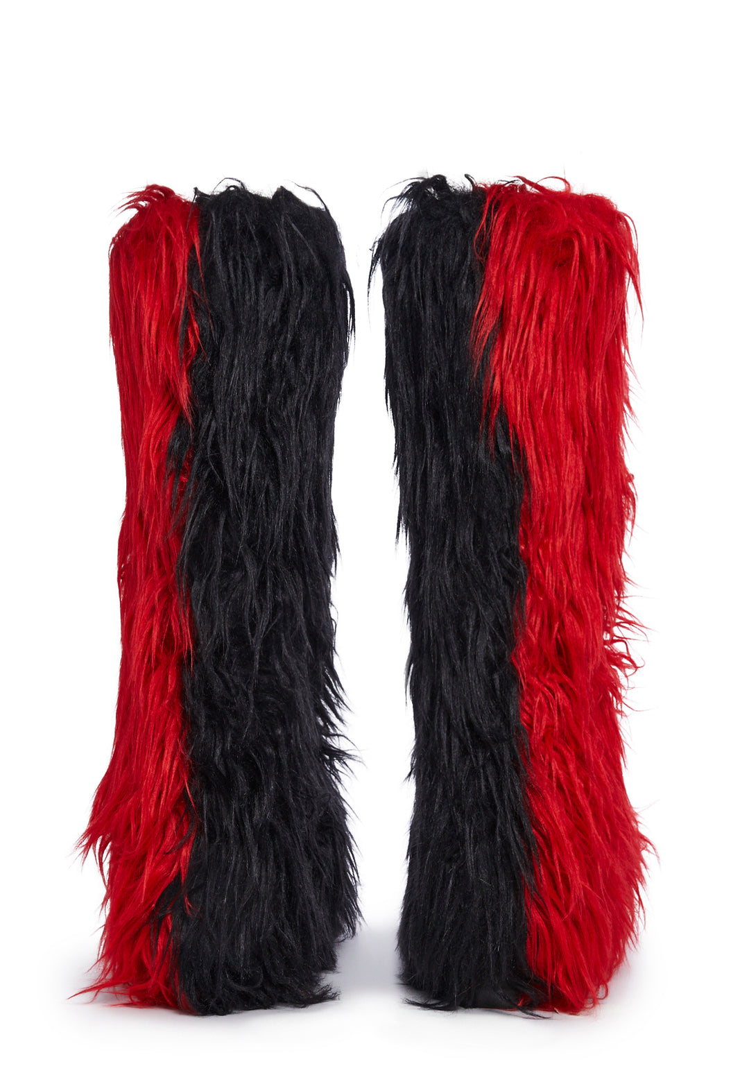 Club Exx Two Tone Faux Fur Knee High Boots - Red/Black - Image 4