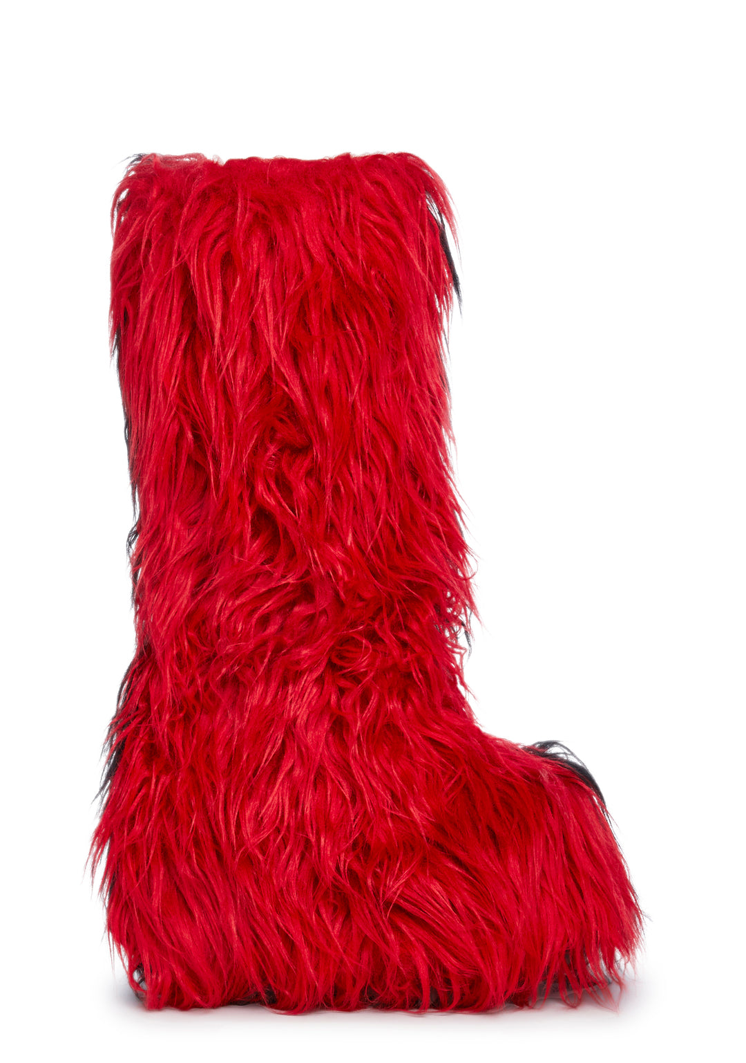 Club Exx Two Tone Faux Fur Knee High Boots - Red/Black - Image 3