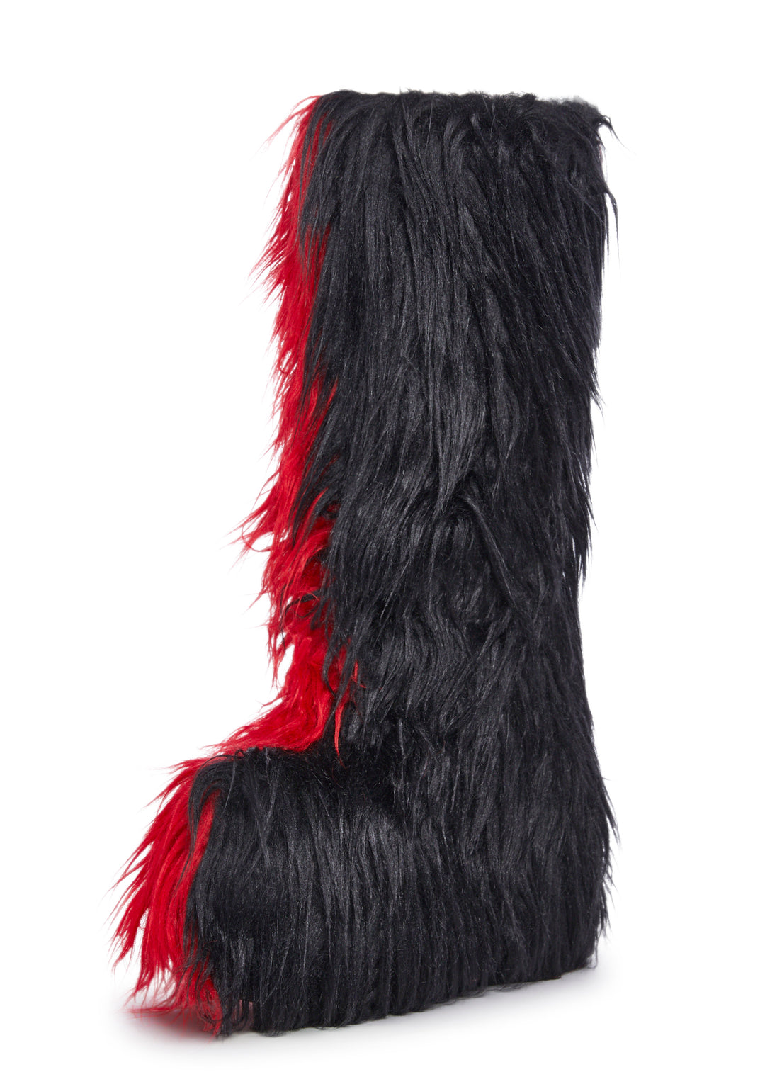 Club Exx Two Tone Faux Fur Knee High Boots - Red/Black - Image 5