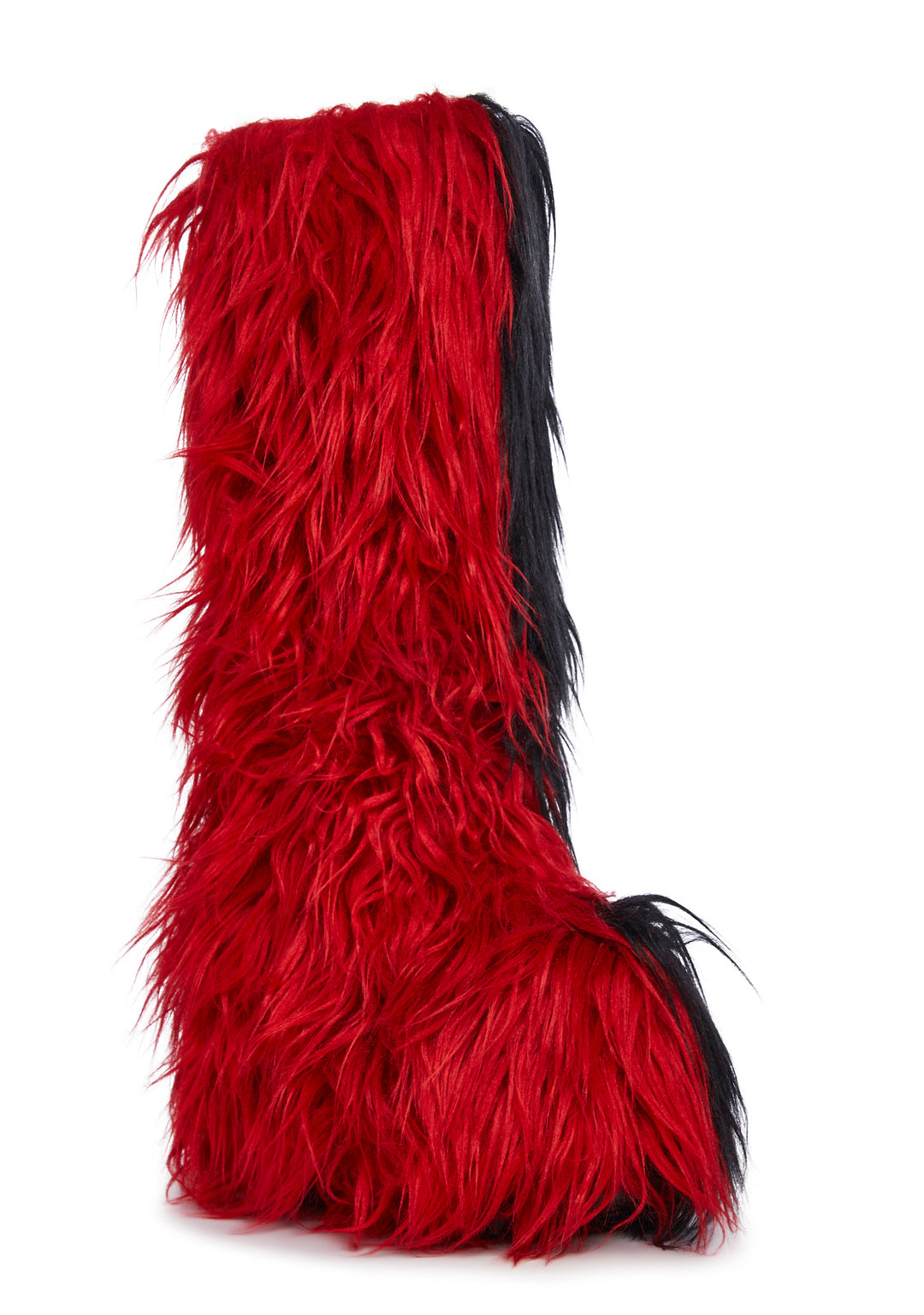 Club Exx Two Tone Faux Fur Knee High Boots - Red/Black - Image 2
