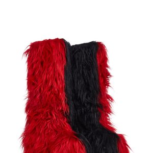 Club Exx Two Tone Faux Fur Knee High Boots - Red/Black