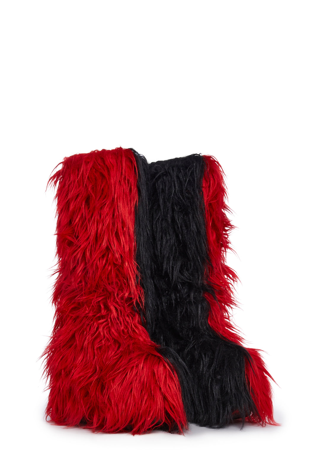 Club Exx Two Tone Faux Fur Knee High Boots - Red/Black