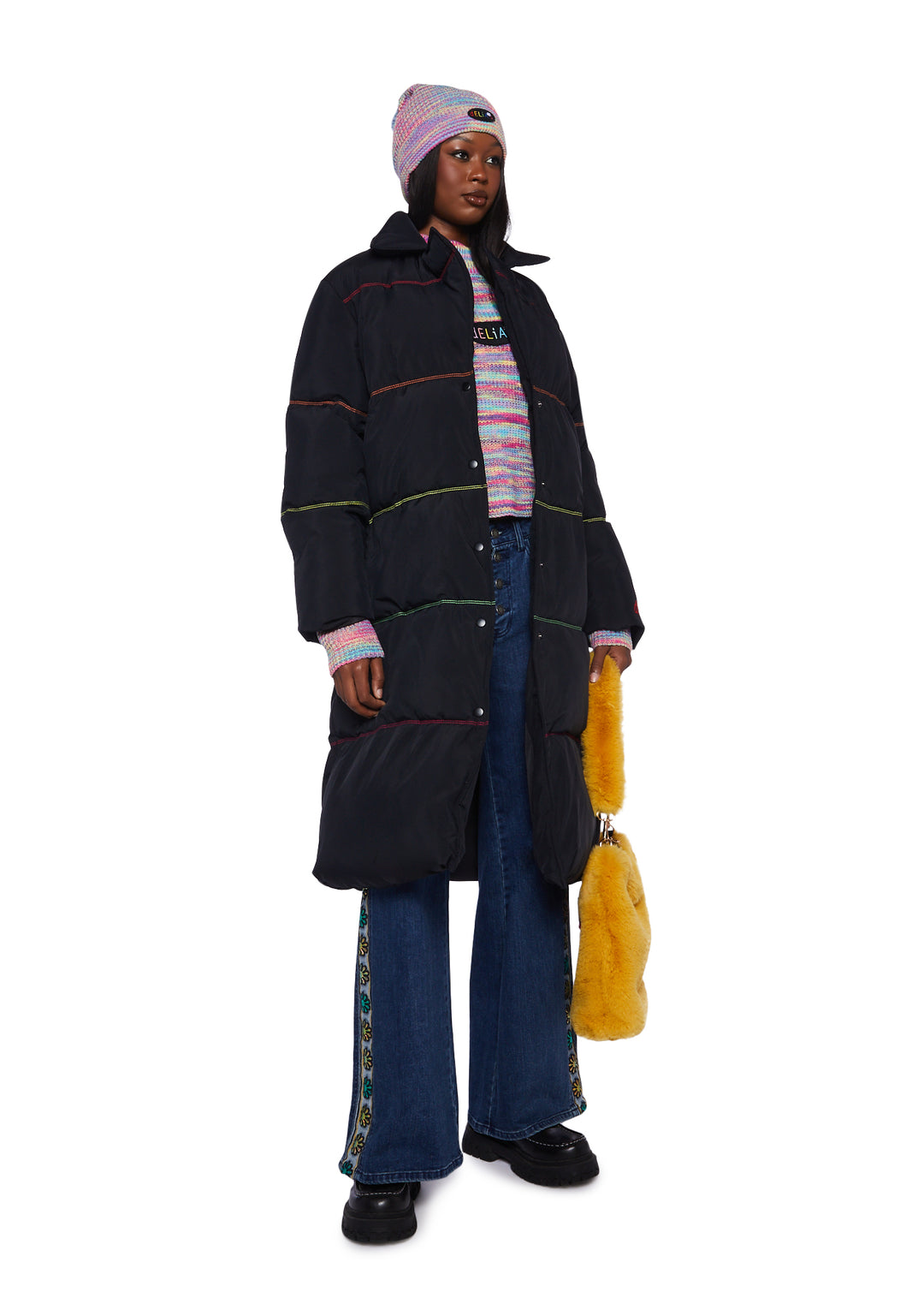 Delia's Contrast Stitched Puffer Coat - Black - Image 5