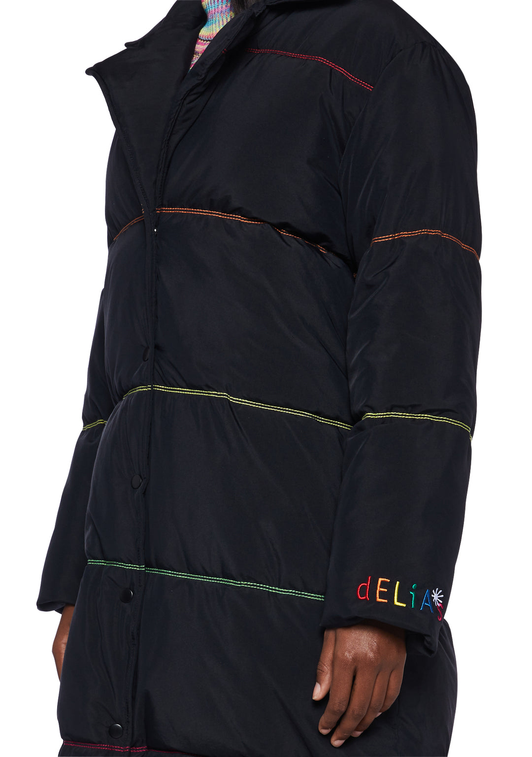 Delia's Contrast Stitched Puffer Coat - Black - Image 2
