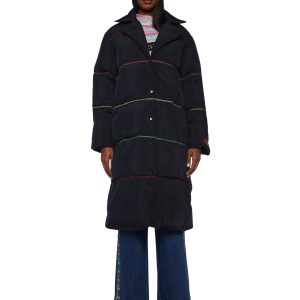 Delia's Contrast Stitched Puffer Coat - Black