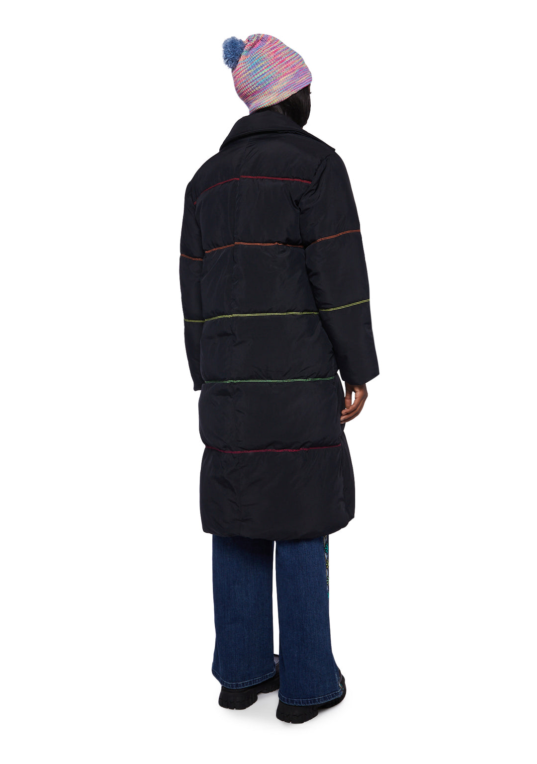 Delia's Contrast Stitched Puffer Coat - Black - Image 4