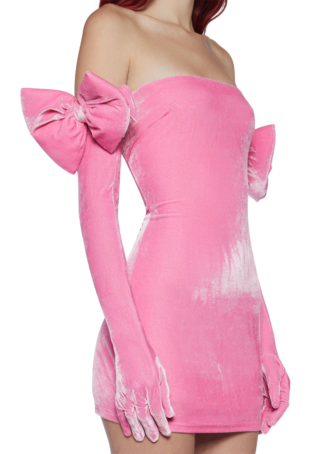 Sugar Thrillz Velour Mini Dress And Glove Set- Pink - Image 8