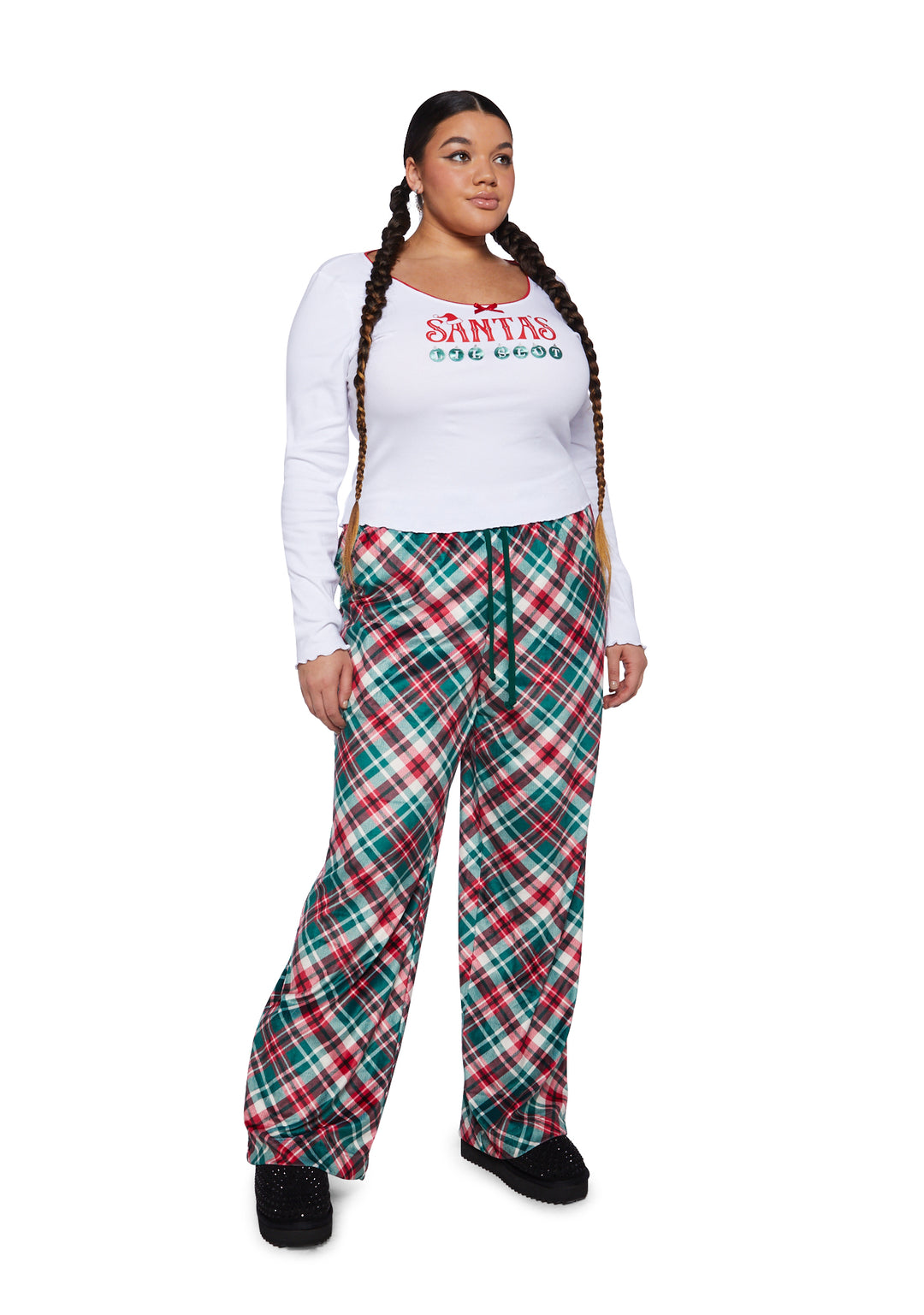 Plus Size Sugar Thrillz Santa's Lil Slut Long Sleeve Tee - White - Image 2