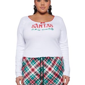 Plus Size Sugar Thrillz Santa's Lil Slut Long Sleeve Tee - White