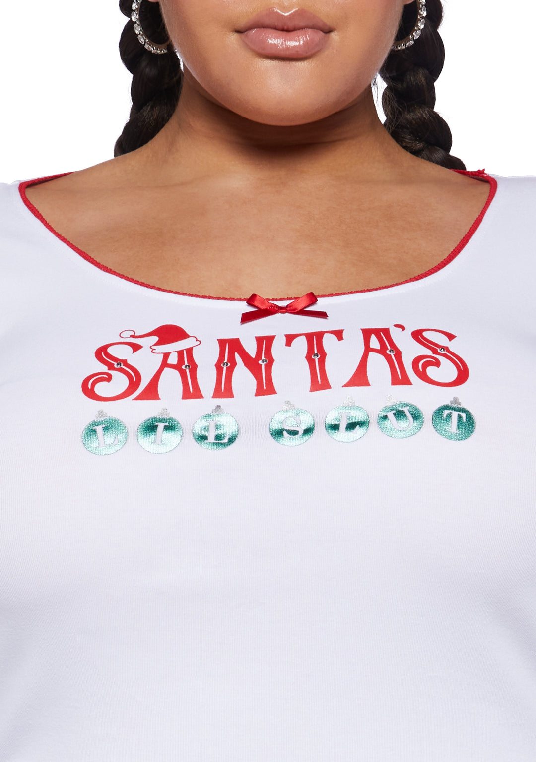 Plus Size Sugar Thrillz Santa's Lil Slut Long Sleeve Tee - White - Image 5
