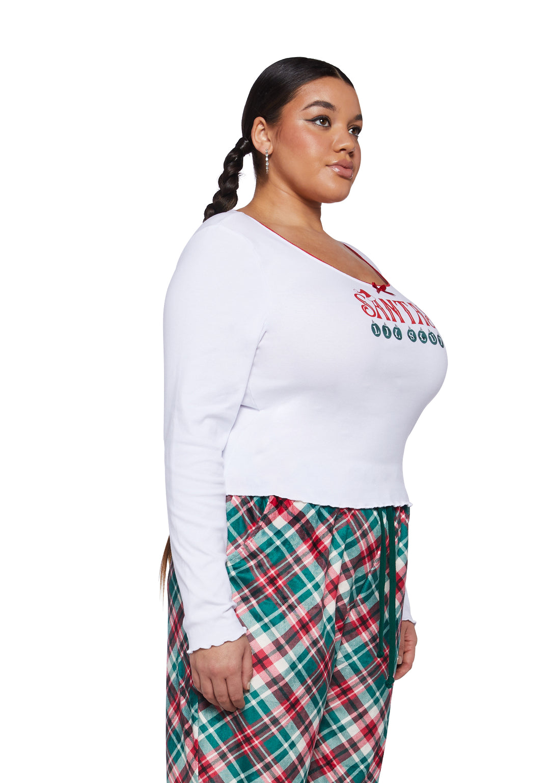 Plus Size Sugar Thrillz Santa's Lil Slut Long Sleeve Tee - White - Image 3