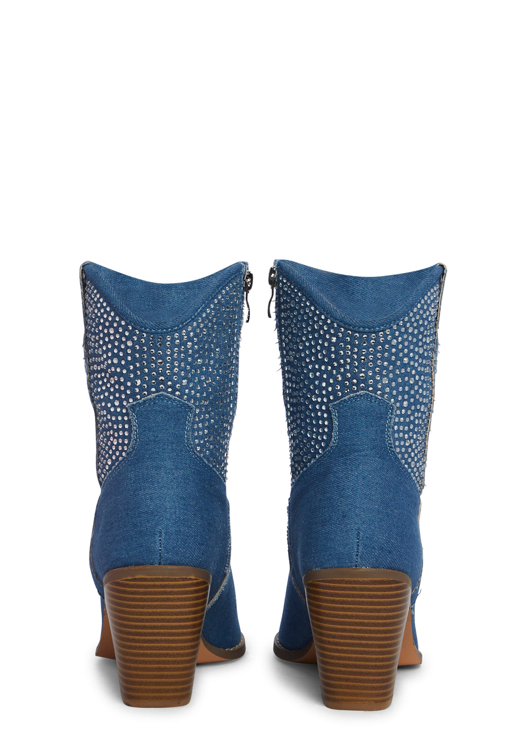 Denim Rhinestone Cowboy Western Boots - Blue - Image 4