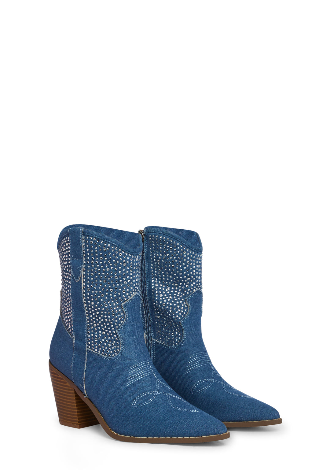 Denim Rhinestone Cowboy Western Boots - Blue - Image 3