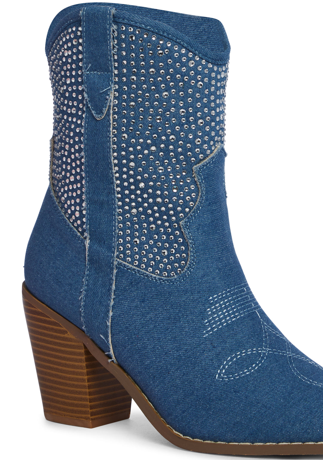Denim Rhinestone Cowboy Western Boots - Blue - Image 2