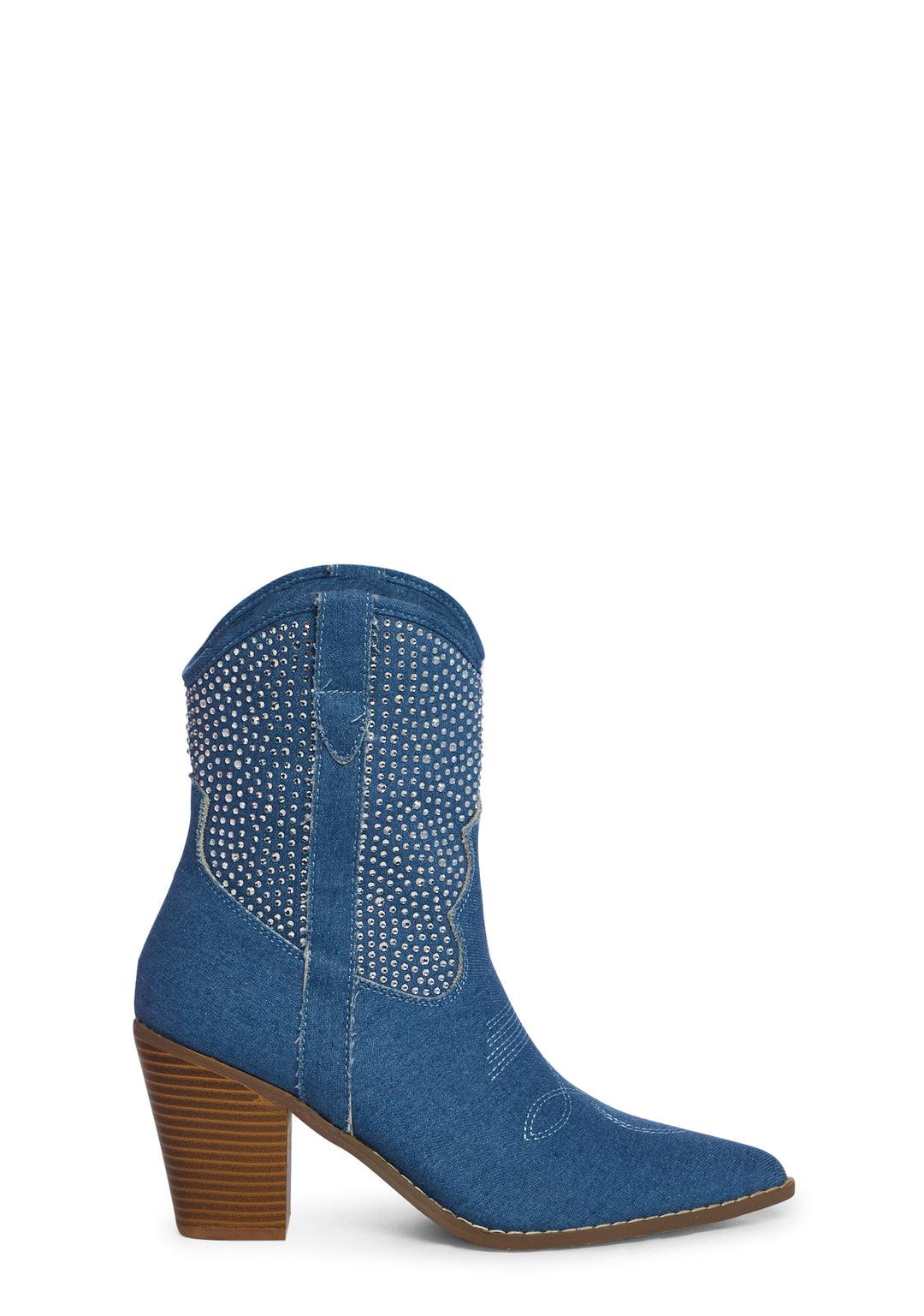Denim Rhinestone Cowboy Western Boots - Blue