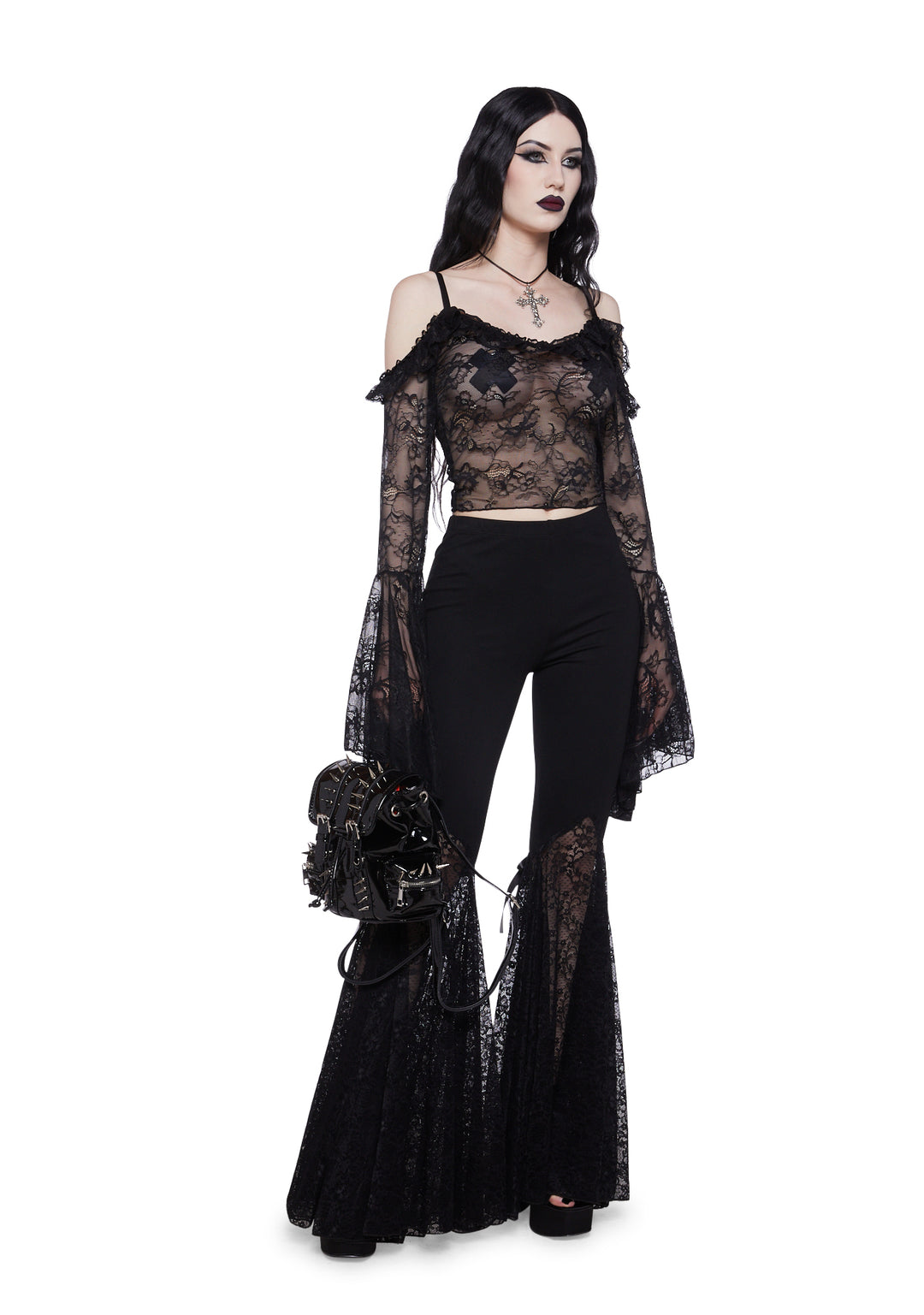 Widow Mesh Long Sleeve Top - Black - Image 2