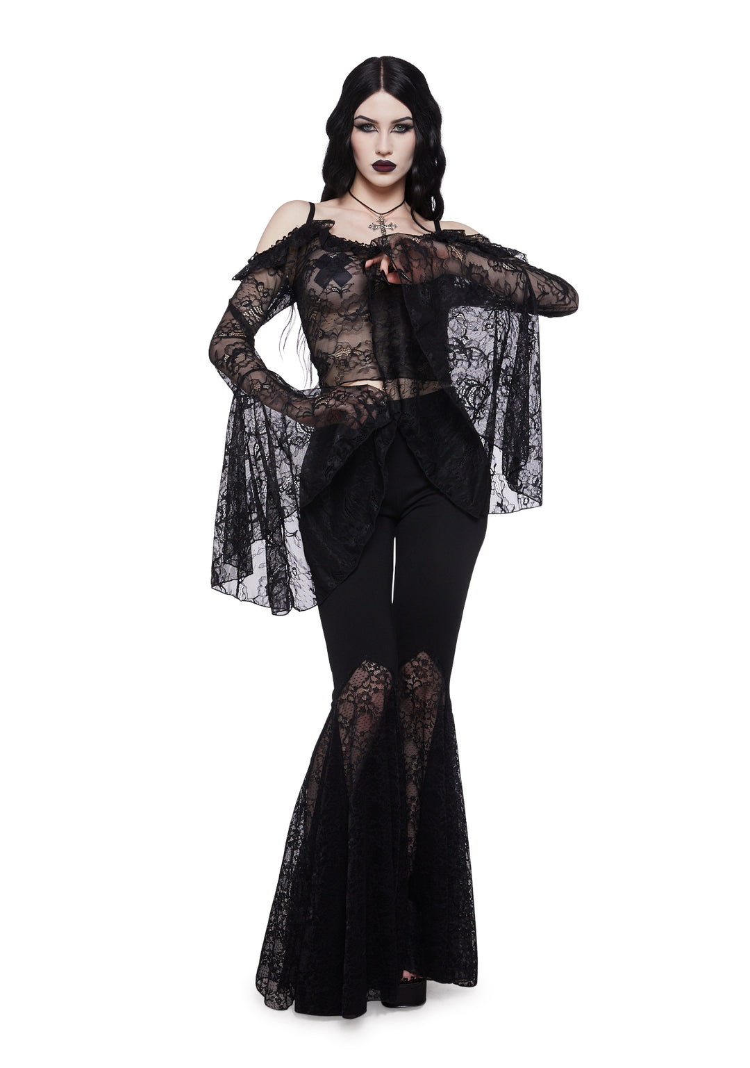 Widow Mesh Long Sleeve Top - Black - Image 6